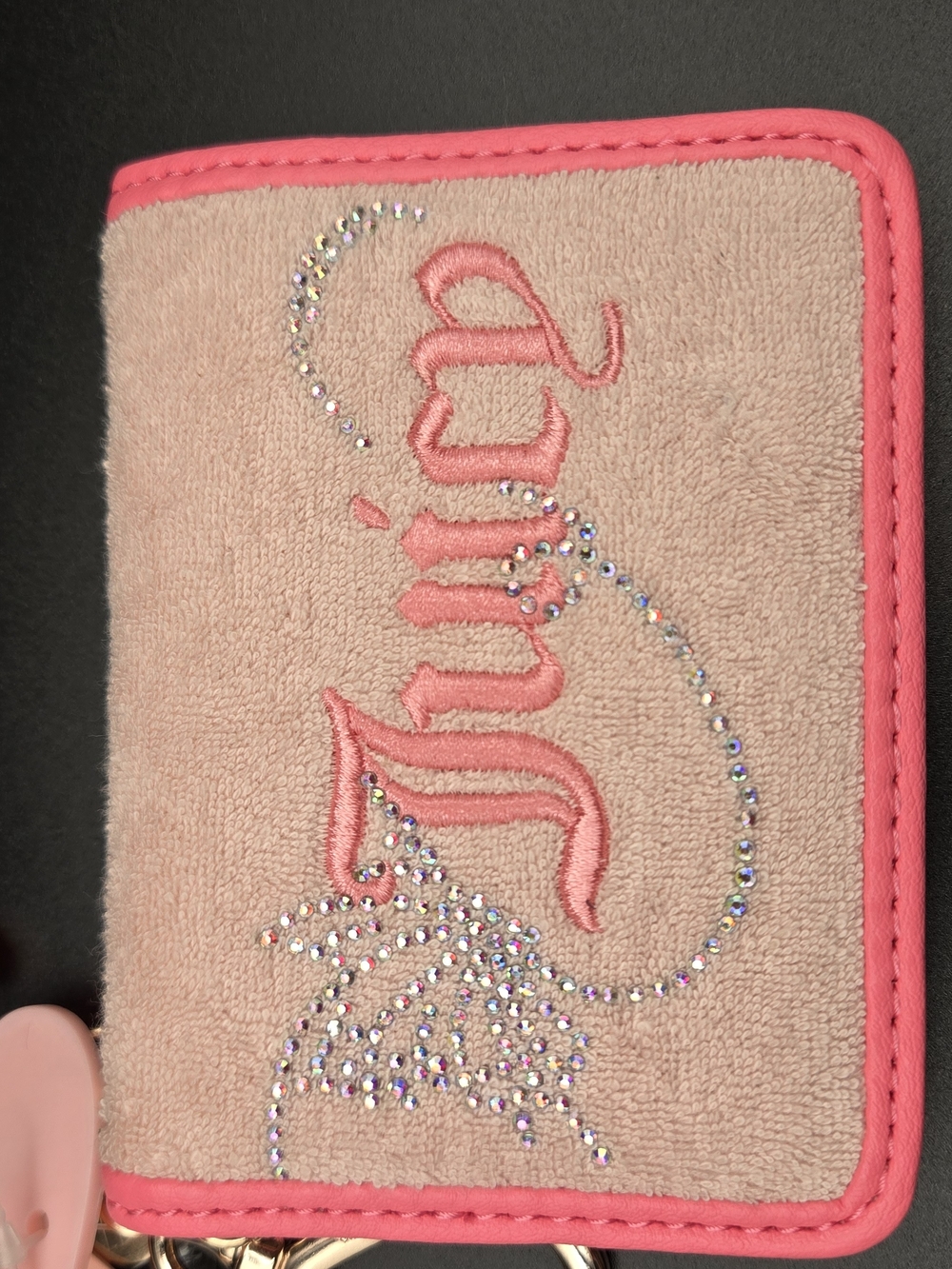 Juicy Couture Pink & Hot Pink Embroidered Card & Key Holder with Rhinestones